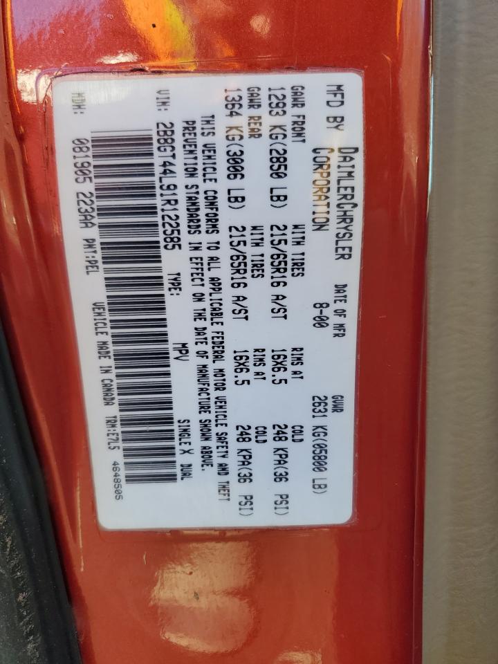 2001 Dodge Caravan VIN 2B8GT44L91R122585 Copart auction photo, normal wear damage thumbnail 13