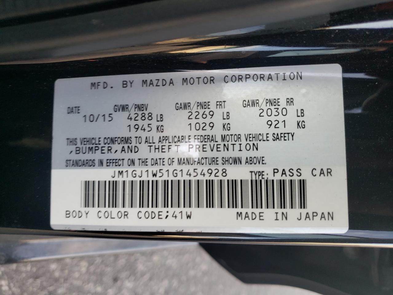 2016 Mazda 6 VIN JM1GJ1W51G1454928 Copart auction photo, front end damage thumbnail 12
