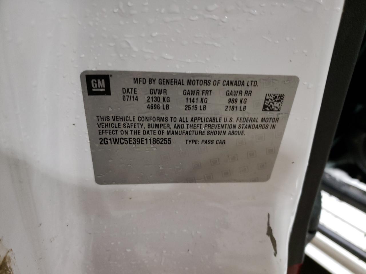 2014 Chevrolet Impala VIN 2G1WC5E39E1186255 Copart auction photo, rollover damage thumbnail 12