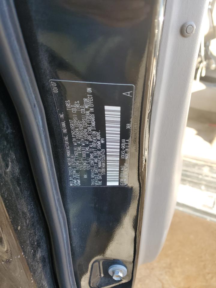 2007 Toyota Sequoia VIN 5TDBT48A17S287439 Copart auction photo, front end damage thumbnail 14