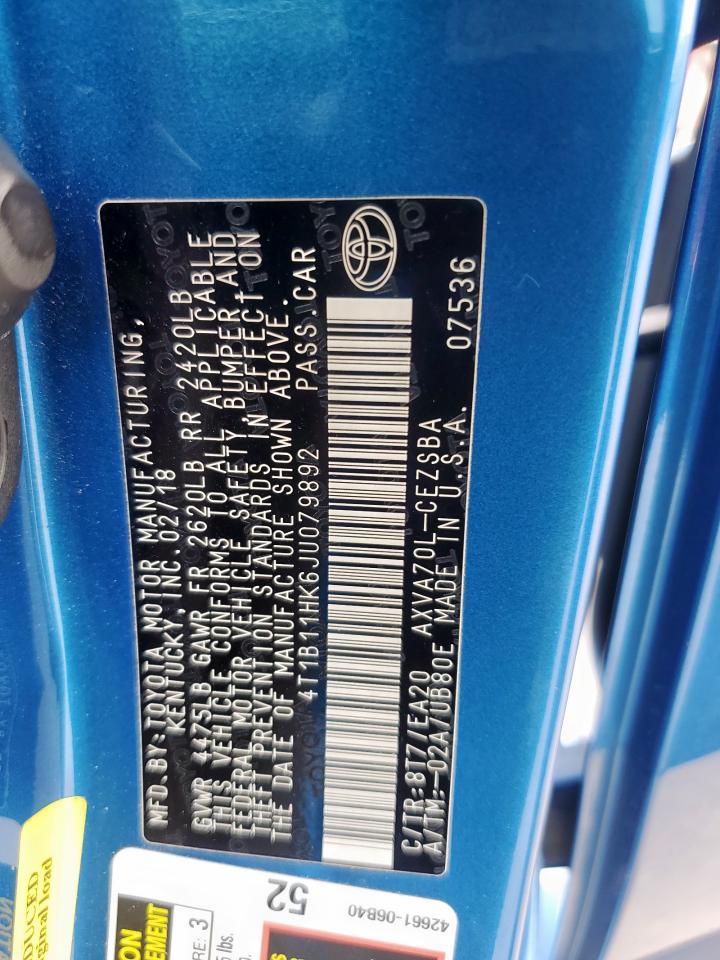2018 Toyota Camry VIN 4T1B11HK6JU079892 Copart auction photo, front end / rear end damage thumbnail 14