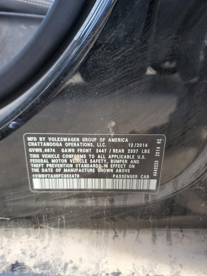 2015 Volkswagen Passat VIN 1VWBV7A35FC052479 Copart auction photo, rear end damage thumbnail 12