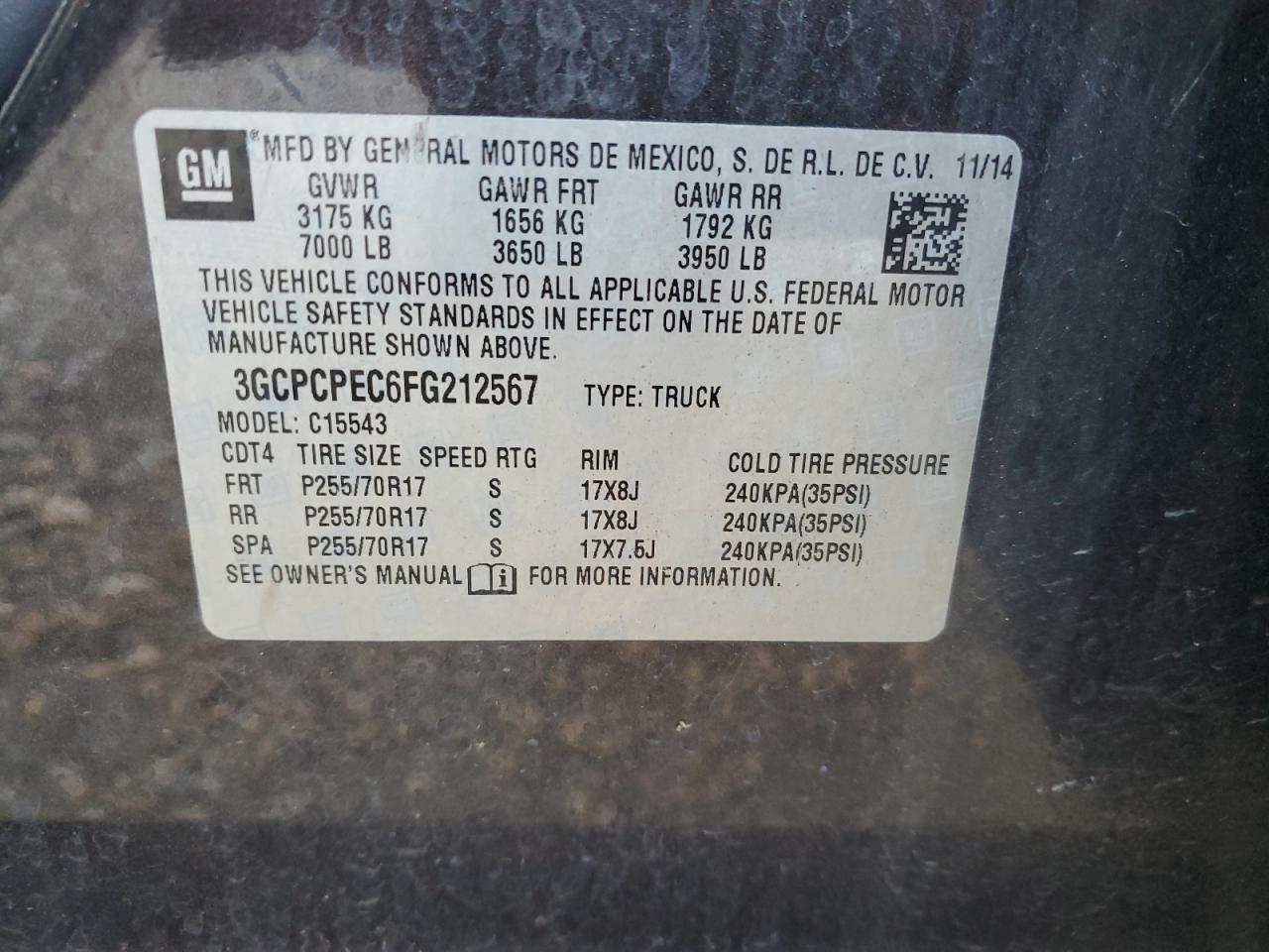 2015 Chevrolet Silverado VIN 3GCPCPEC6FG212567 Copart auction photo, front end damage thumbnail 12