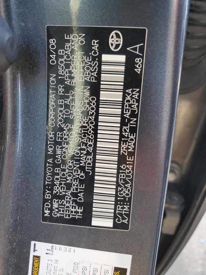 2009 Toyota Corolla VIN JTDBL40E699043060 Copart auction photo, all over / mechanical damage thumbnail 12