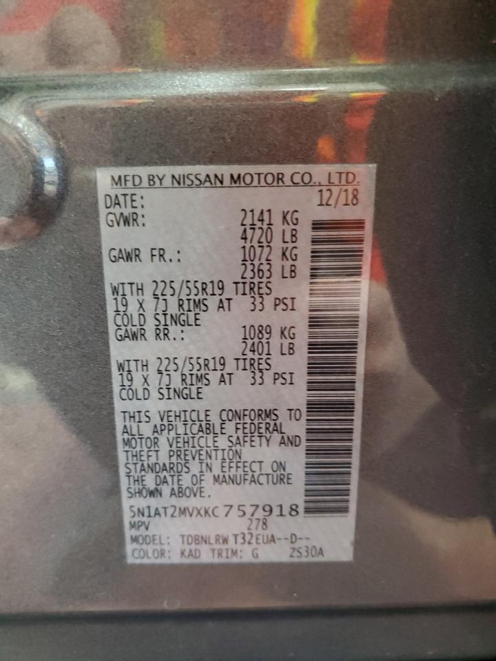 2019 Nissan Rogue VIN 5N1AT2MVXKC757918 Copart auction photo, side damage thumbnail 14