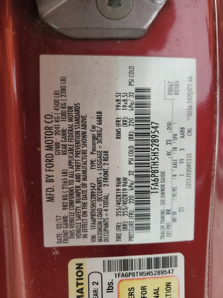2017 Ford Mustang VIN 1FA6P8TH5H5289547 Copart auction photo, all over damage thumbnail 12