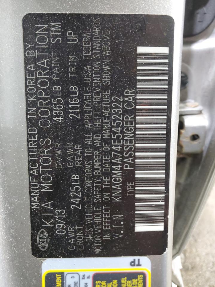 2014 KIA Optima VIN KNAGM4A74E5452322 Copart auction photo, rear end / front end damage thumbnail 14