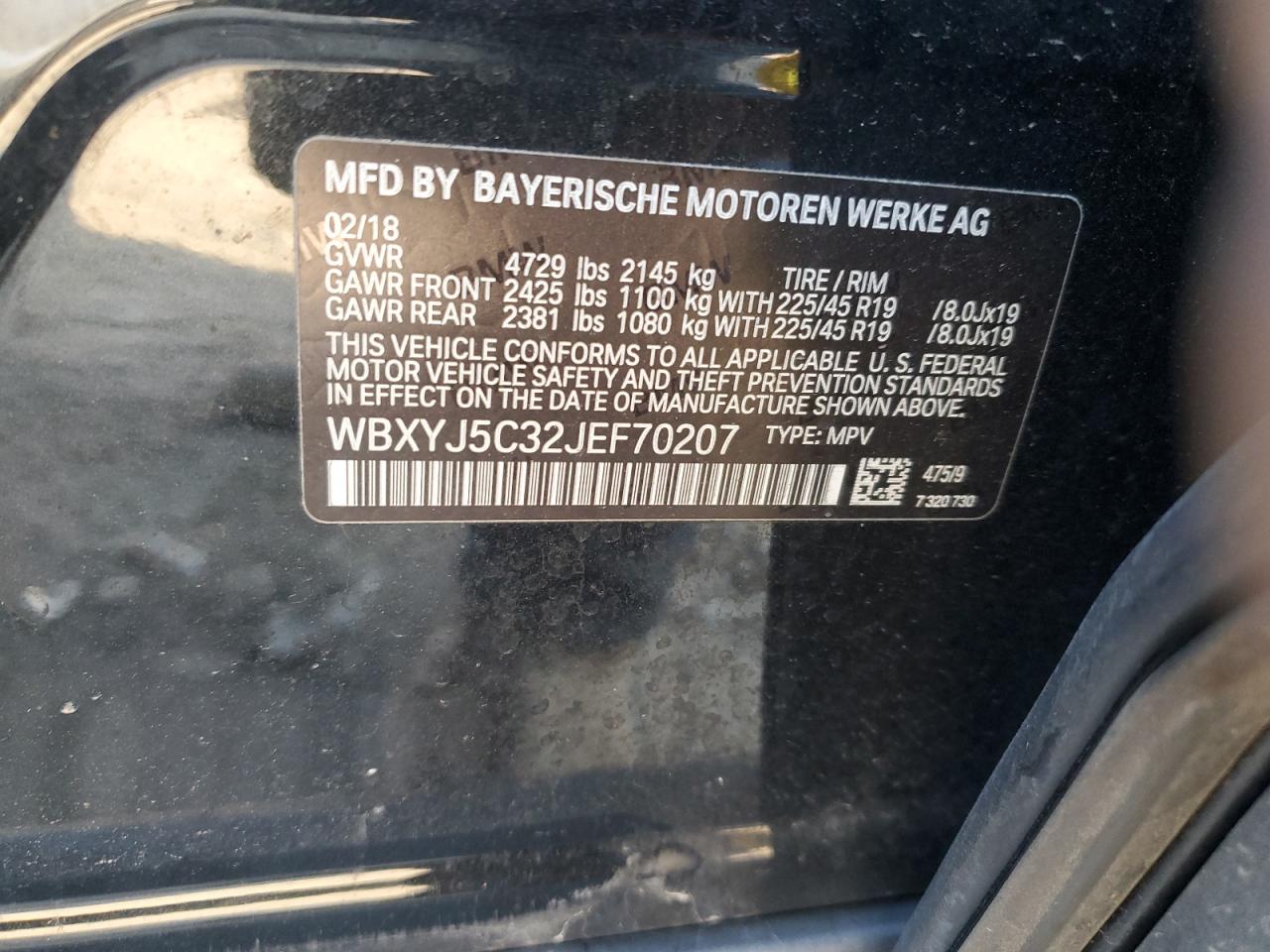 2018 BMW X2 VIN WBXYJ5C32JEF70207 Copart auction photo, rear end damage thumbnail 13