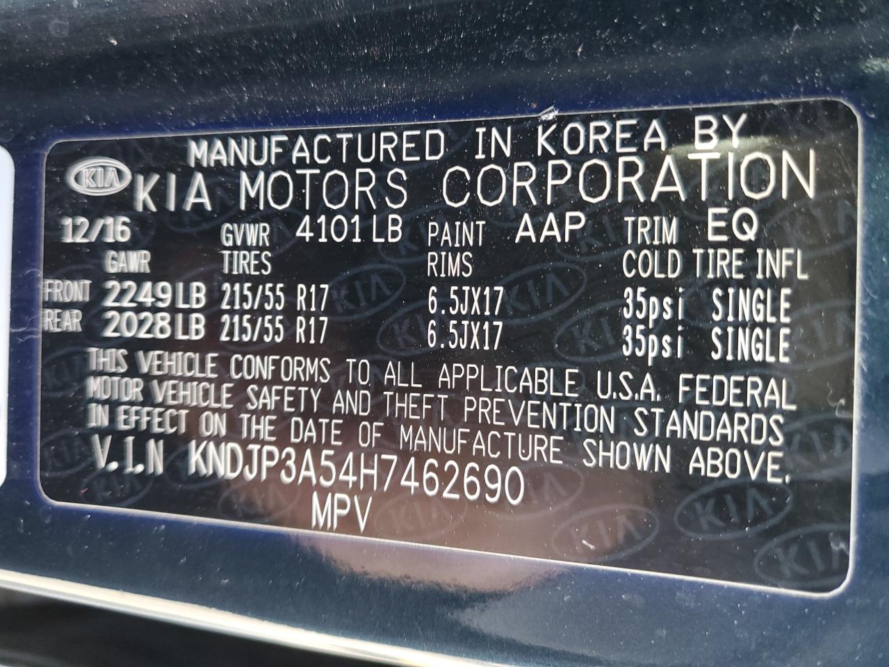 2017 KIA Soul VIN KNDJP3A54H7462690 Copart auction photo, vandalism / stripped damage thumbnail 14