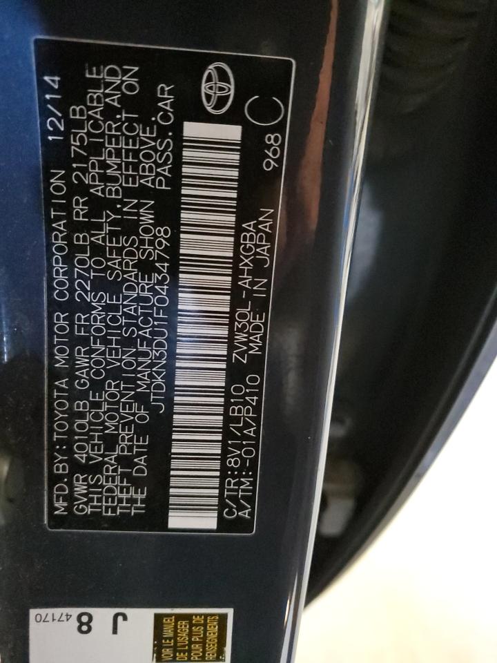 2015 Toyota Prius VIN JTDKN3DU1F0434798 Copart auction photo, rear end damage thumbnail 13