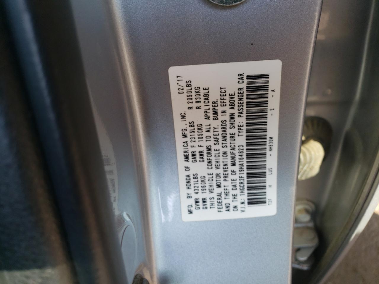 2017 Honda Accord VIN 1HGCR2F19HA164823 Copart auction photo, front end damage thumbnail 14