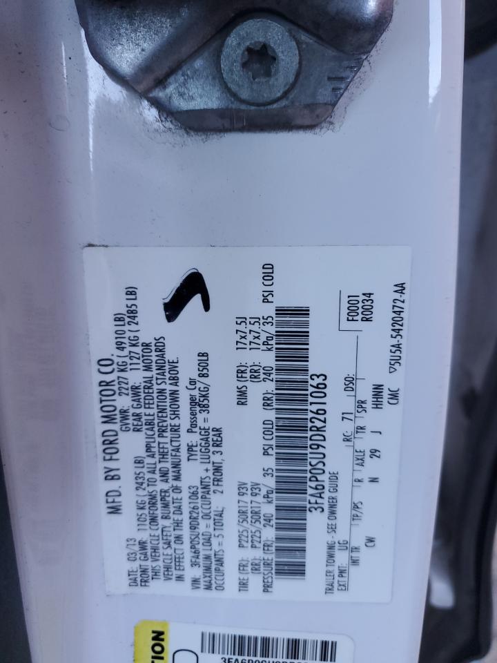 2013 Ford Fusion VIN 3FA6P0SU9DR261063 Copart auction photo, front end damage thumbnail 12