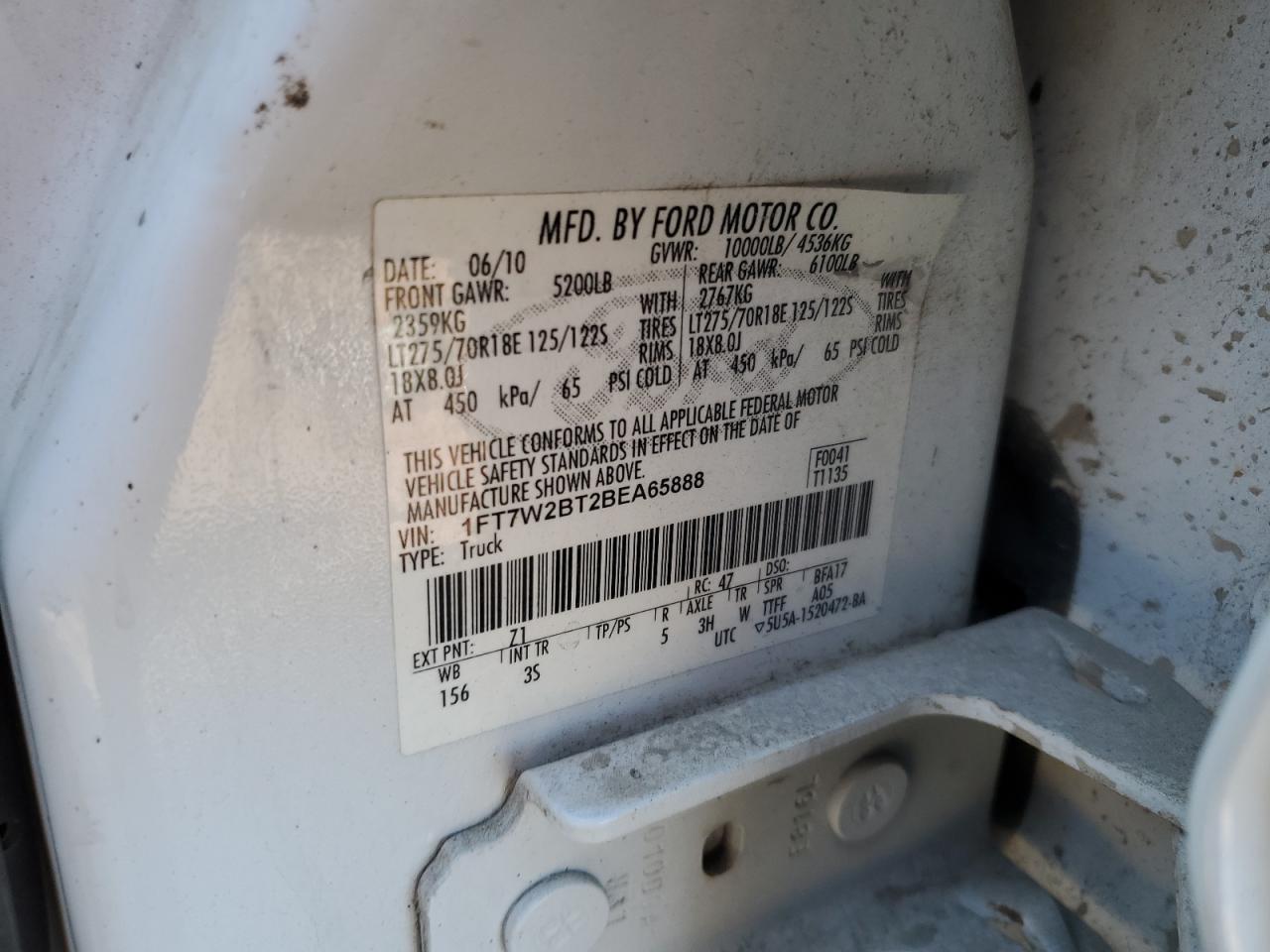 2011 Ford F250 VIN 1FT7W2BT2BEA65888 Copart auction photo, front end damage thumbnail 12
