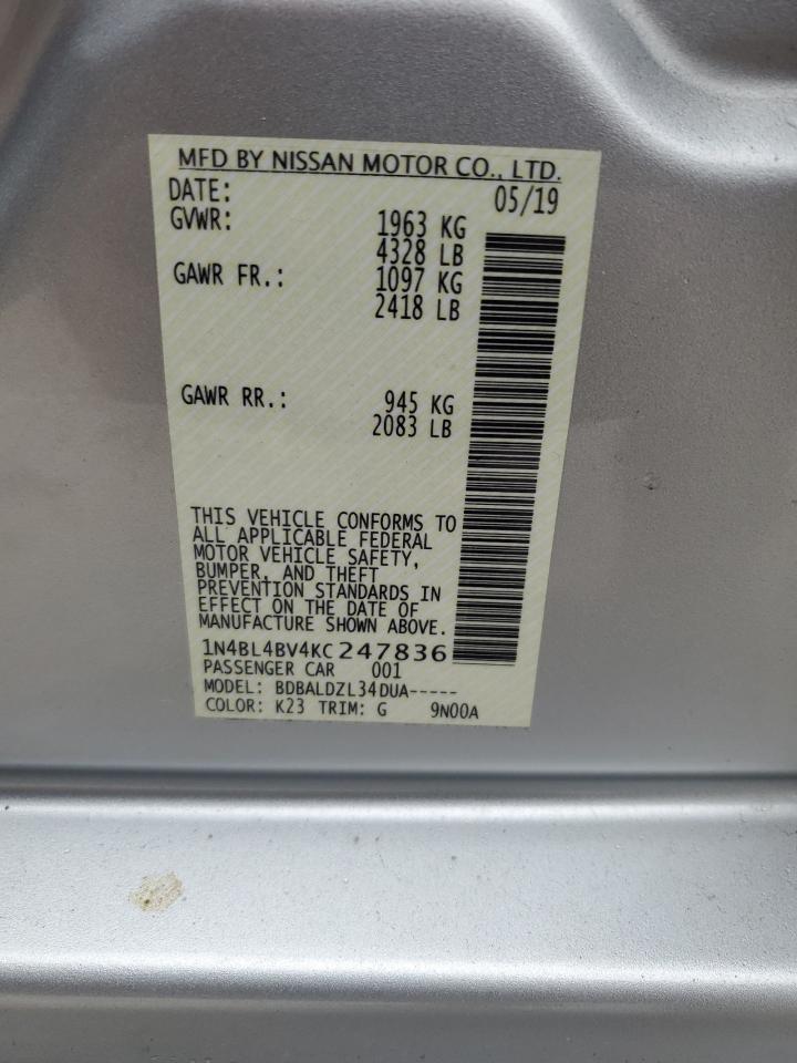 2019 Nissan Altima VIN 1N4BL4BV4KC247836 Copart auction photo, front end / rear end damage thumbnail 14