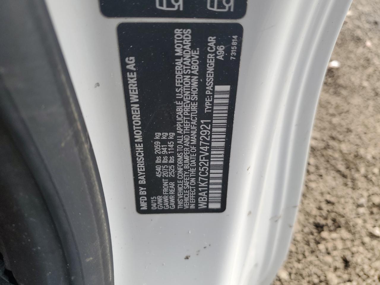 2015 BMW 2er VIN WBA1K7C52FV472921 Copart auction photo, front end damage thumbnail 14