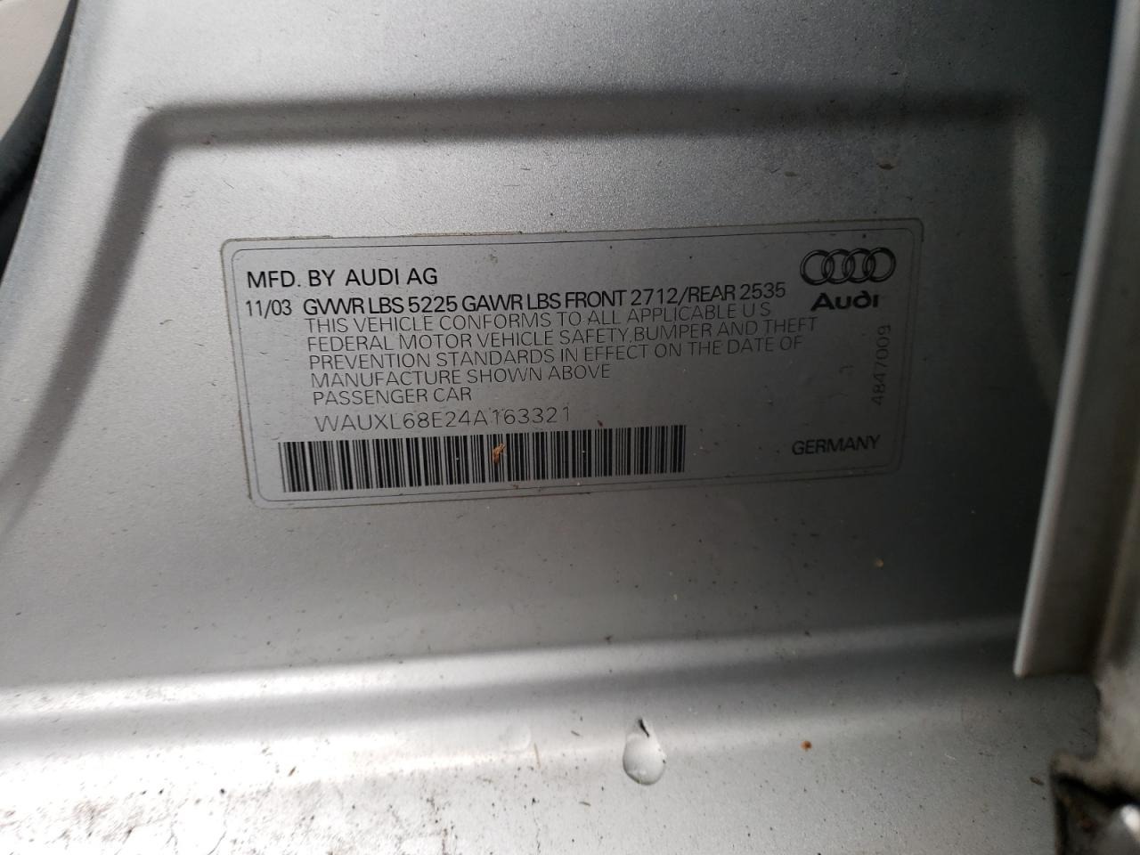 2004 Audi RS4 VIN WAUXL68E24A163321 Copart auction photo, mechanical damage thumbnail 12