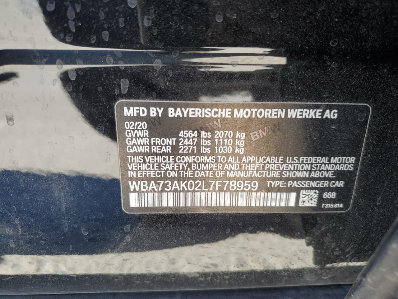 2020 BMW 2er VIN WBA73AK02L7F78959 Copart auction photo, front end damage thumbnail 14