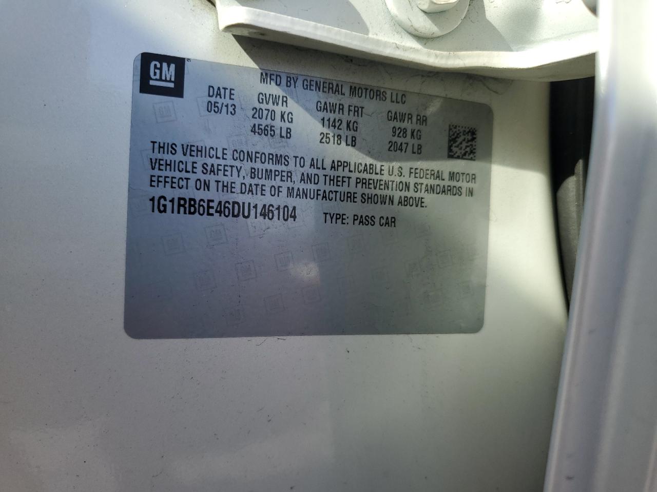 2013 Chevrolet Volt VIN 1G1RB6E46DU146104 Copart auction photo, front end / mechanical damage thumbnail 12