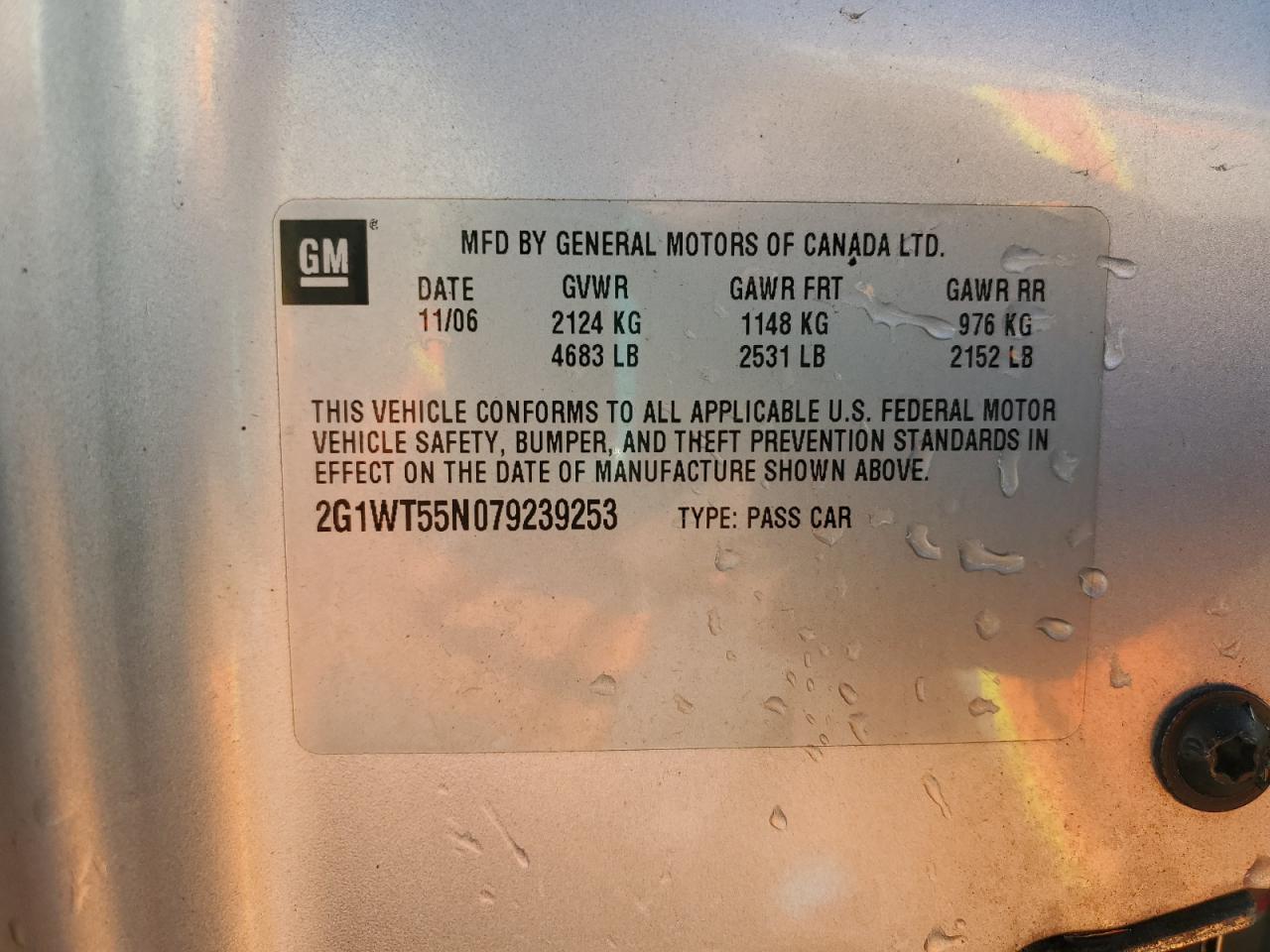 2007 Chevrolet Impala VIN 2G1WT55N079239253 Copart auction photo, front end damage thumbnail 13