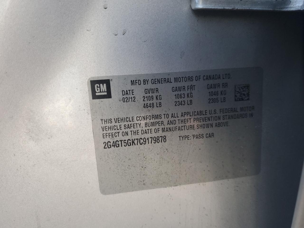 2012 Buick Regal VIN 2G4GT5GK7C9179878 Copart auction photo, front end damage thumbnail 13