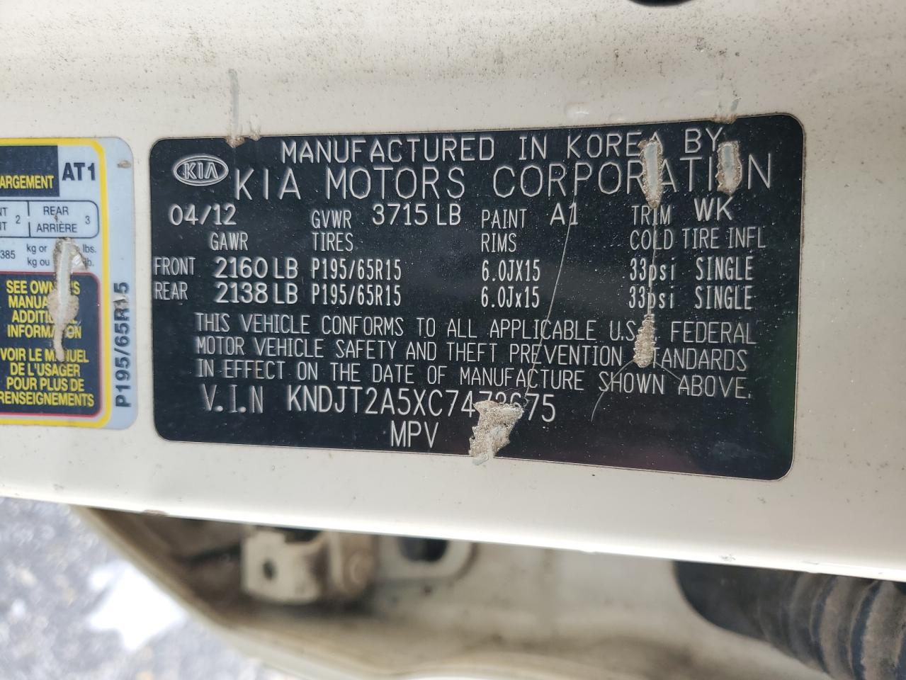 2012 KIA Soul VIN KNDJT2A5XC7473675 Copart auction photo, undercarriage / mechanical damage thumbnail 12