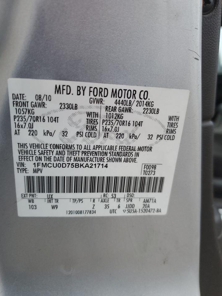 2011 Ford Escape VIN 1FMCU0D75BKA21714 Copart auction photo, front end damage thumbnail 13