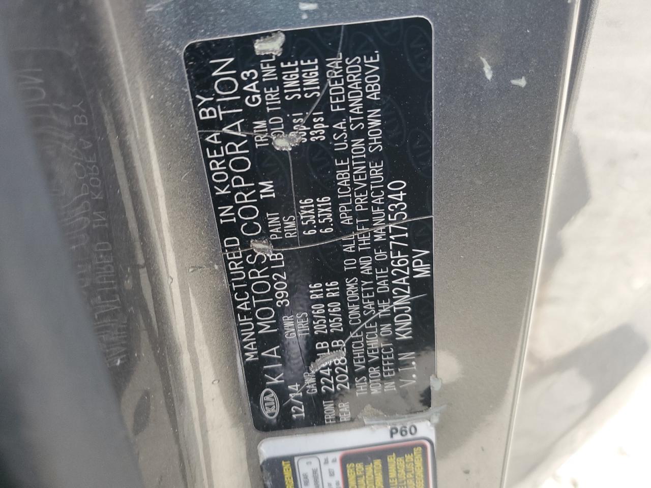 2015 KIA Soul VIN KNDJN2A26F7175340 Copart auction photo, vandalism damage thumbnail 13