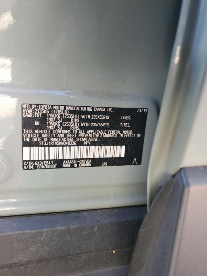 2019 Toyota RAV 4 VIN 2T3J1RFV5KW048326 Copart auction photo, front end / side damage thumbnail 13