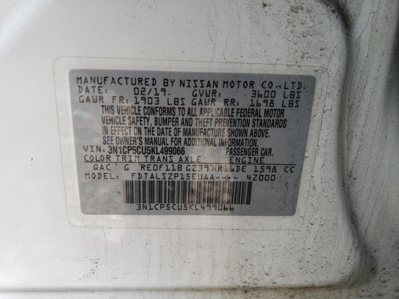 2019 Nissan Kicks VIN 3N1CP5CU5KL499066 Copart auction photo, side damage thumbnail 13