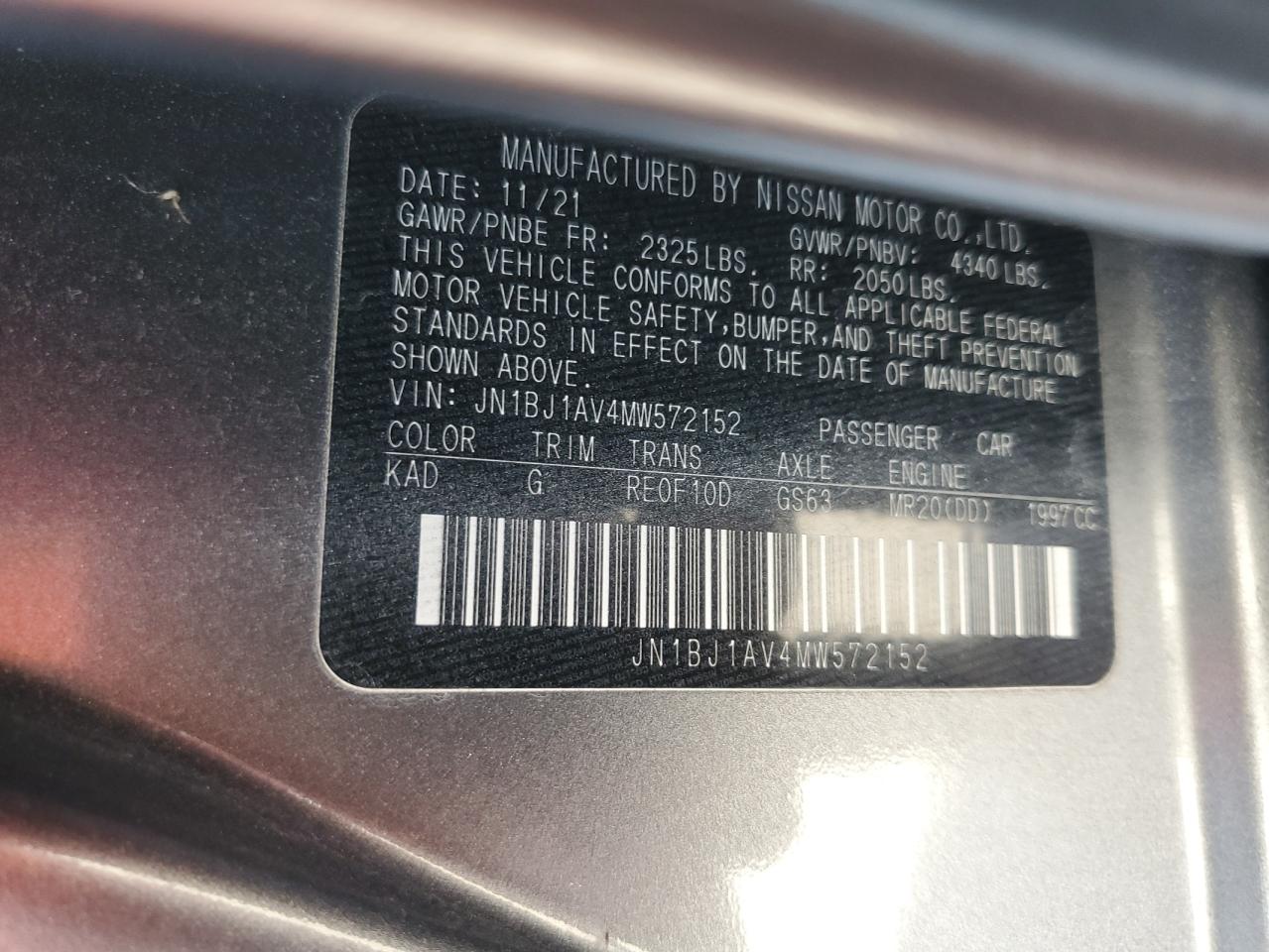 2021 Nissan Rogue VIN JN1BJ1AV4MW572152 Copart auction photo, front end damage thumbnail 14