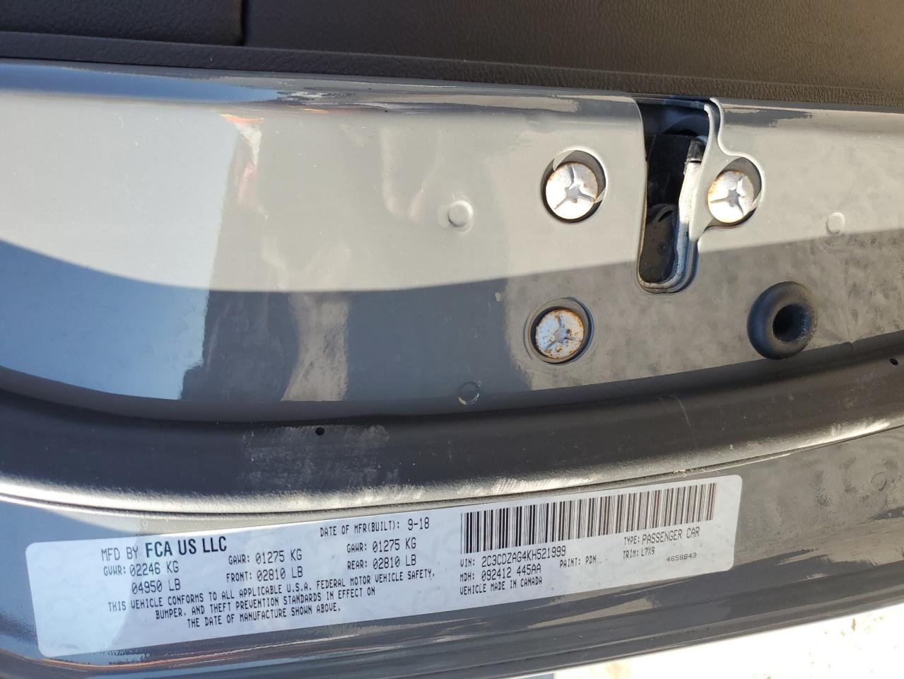 2019 Dodge Challenger VIN 2C3CDZAG4KH521999 Copart auction photo, front end damage thumbnail 14
