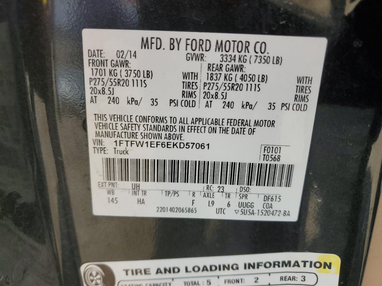 2014 Ford F-150 VIN 1FTFW1EF6EKD57061 Copart auction photo, water/flood / minor dent/scratches damage thumbnail 13
