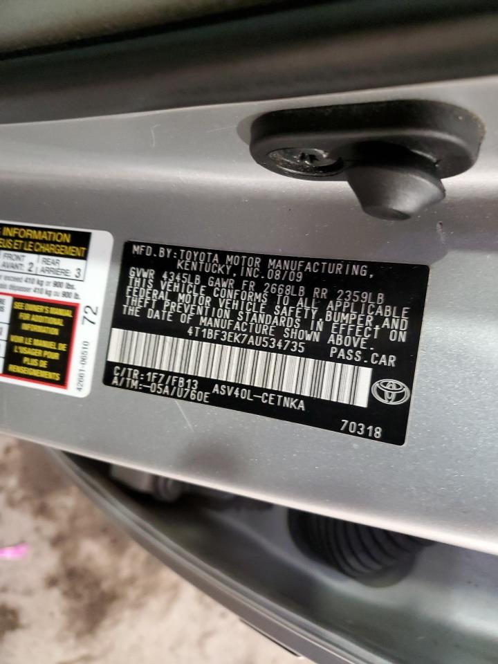 2010 Toyota Camry VIN 4T1BF3EK7AU534735 Copart auction photo, front end / side damage thumbnail 13