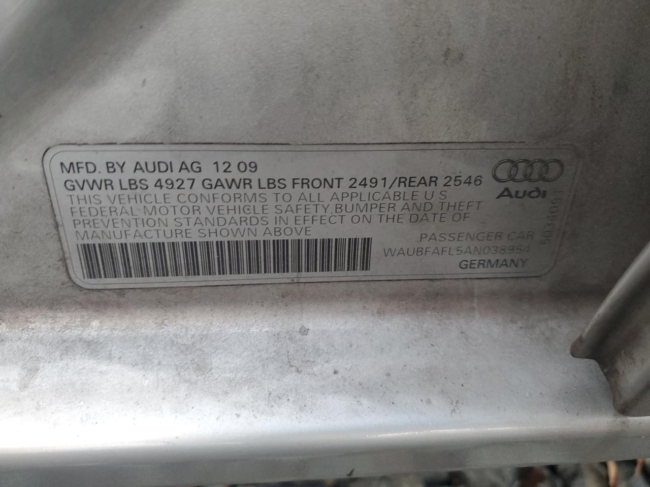 2010 Audi A4 VIN WAUBFAFL5AN038954 Copart auction photo, front end damage thumbnail 12