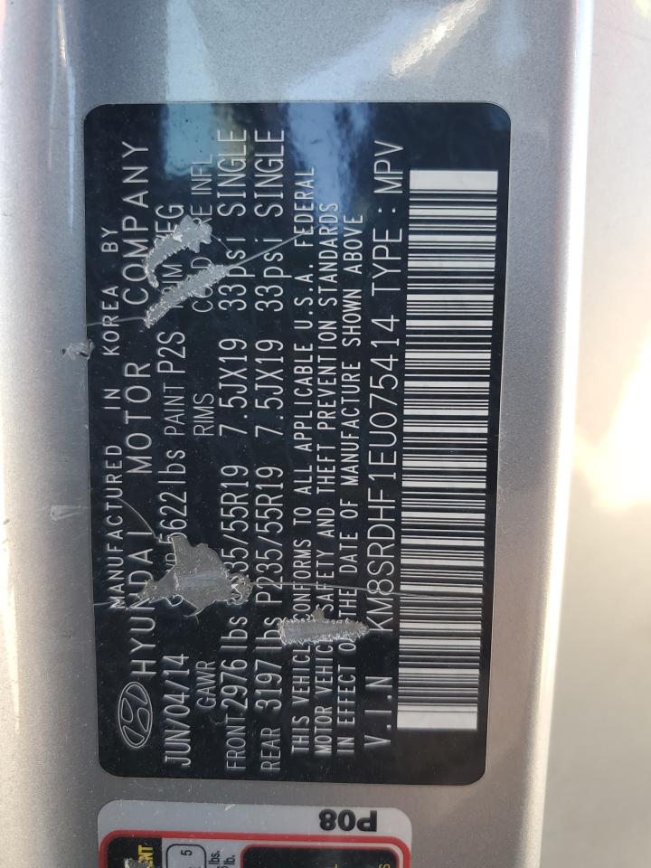 2014 Hyundai Santa Fe VIN KM8SRDHF1EU075414 Copart auction photo, undercarriage / mechanical damage thumbnail 13