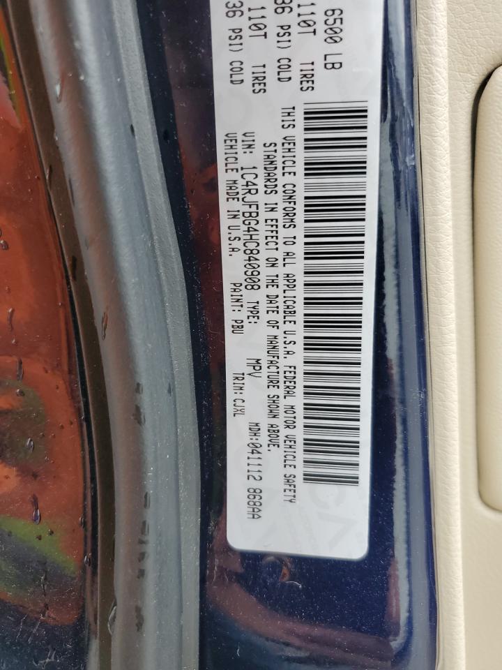 2017 Jeep Grand Cherokee VIN 1C4RJFBG4HC840908 Copart auction photo, top/roof damage thumbnail 12