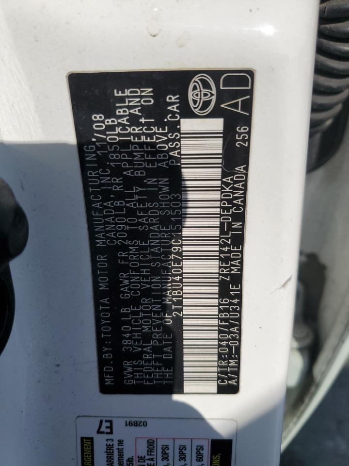 2009 Toyota Corolla VIN 2T1BU40E79C151503 Copart auction photo, front end damage thumbnail 14