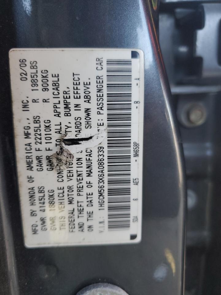 2006 Honda Accord VIN 1HGCM563X6A086339 Copart auction photo, side / minor dent/scratches damage thumbnail 12