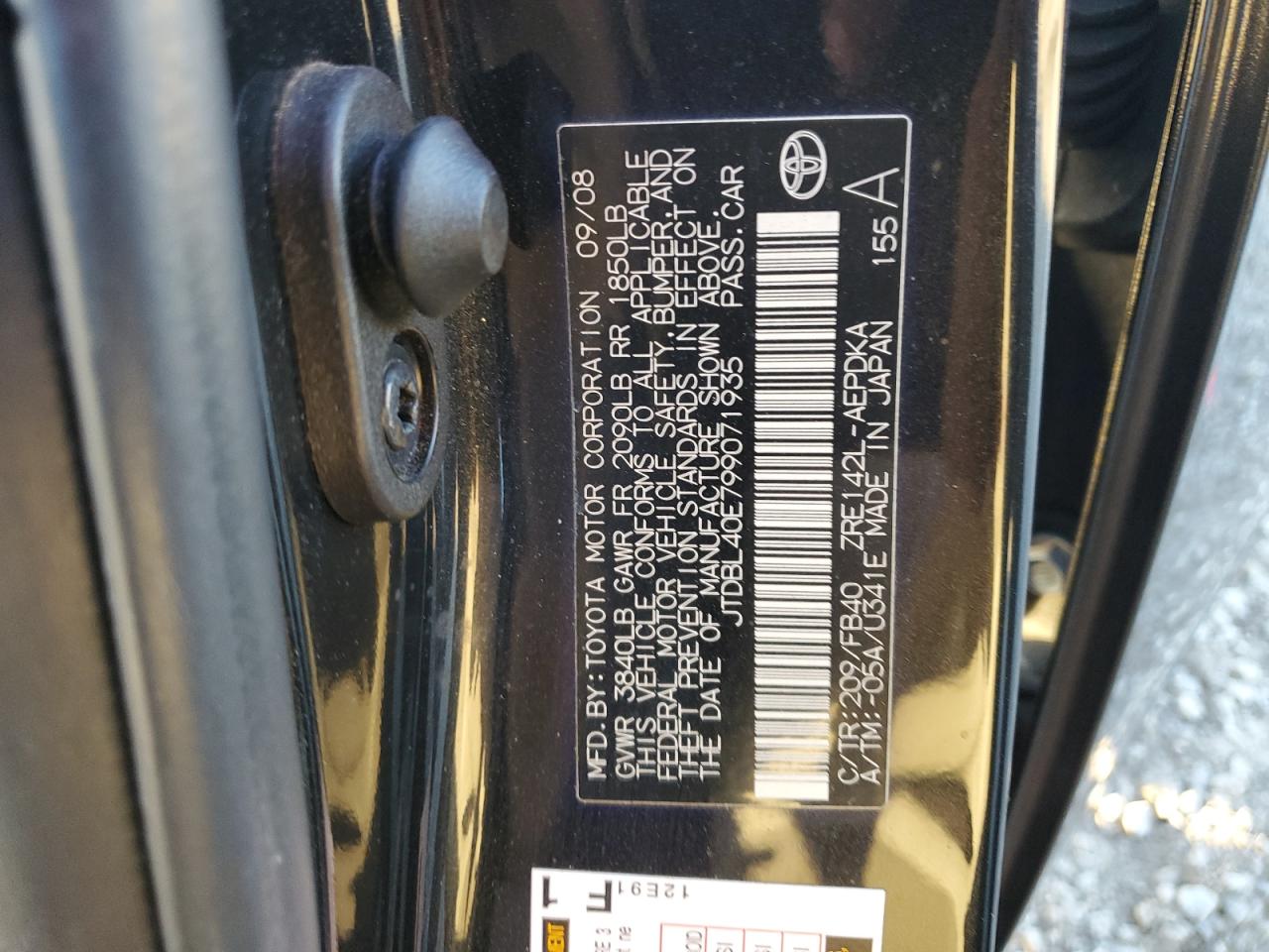 2009 Toyota Corolla VIN JTDBL40E799071935 Copart auction photo, front end / rear end damage thumbnail 14
