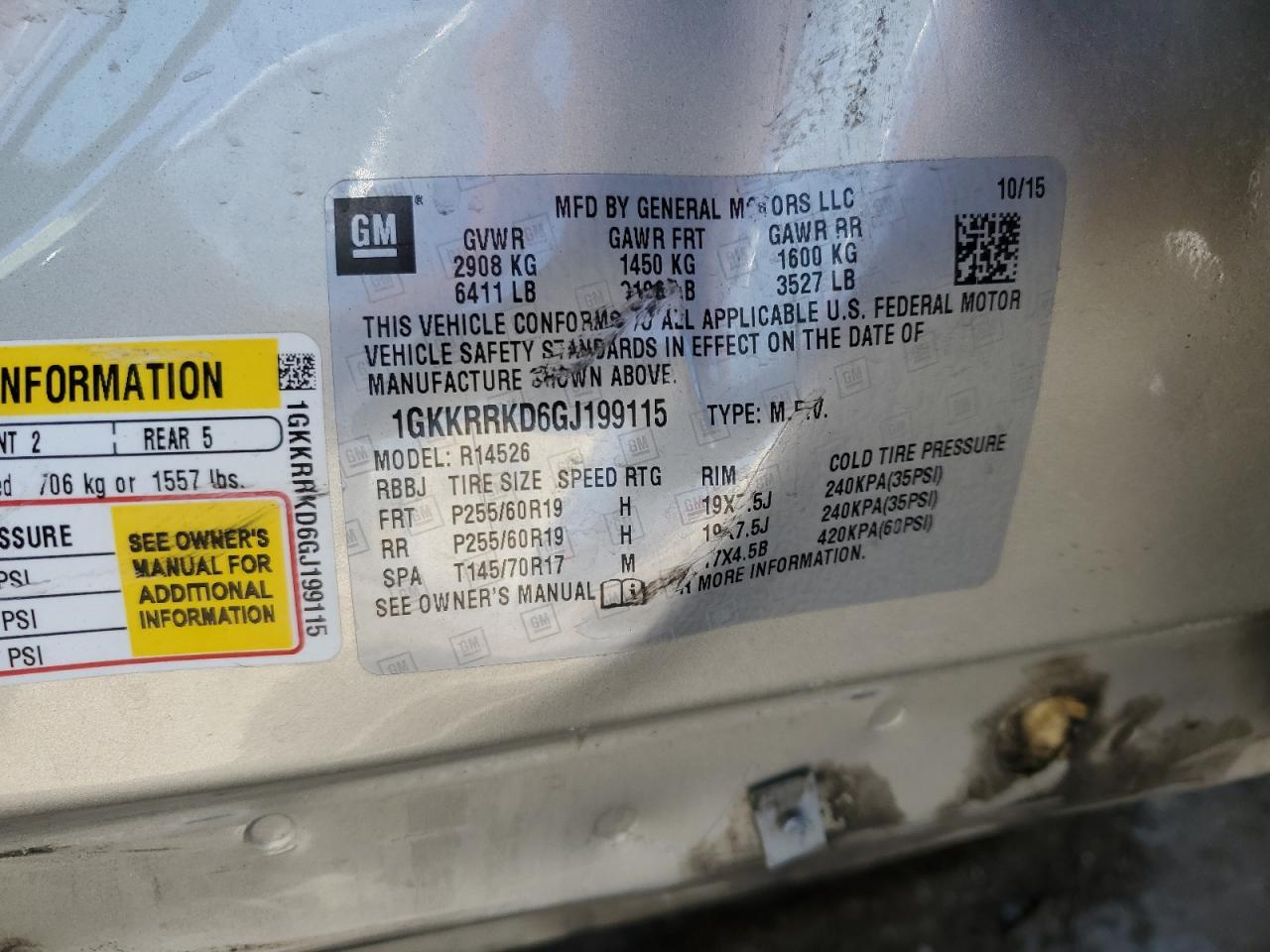 2016 GMC Acadia VIN 1GKKRRKD6GJ199115 Copart auction photo, side damage thumbnail 15