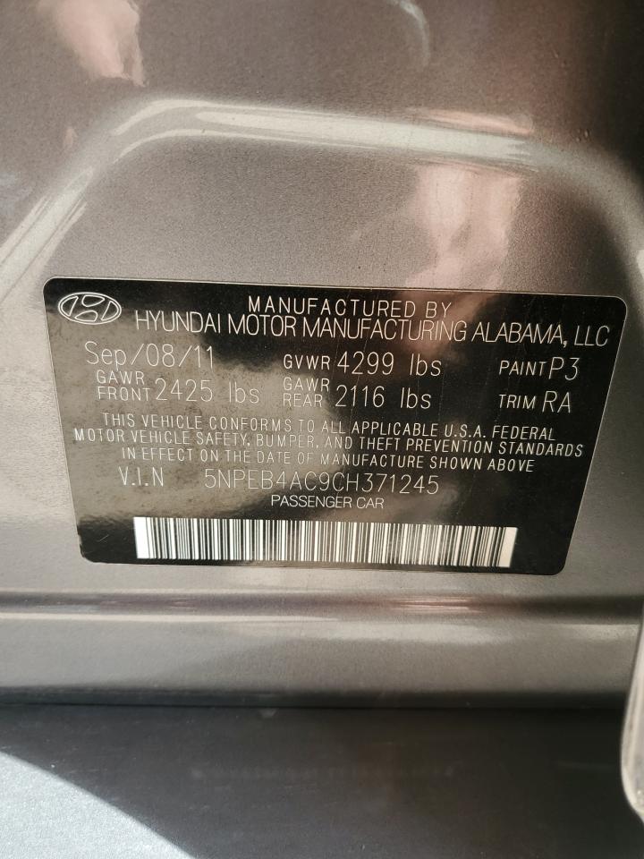 2012 Hyundai Sonata VIN 5NPEB4AC9CH371245 Copart auction photo, rear end damage thumbnail 12