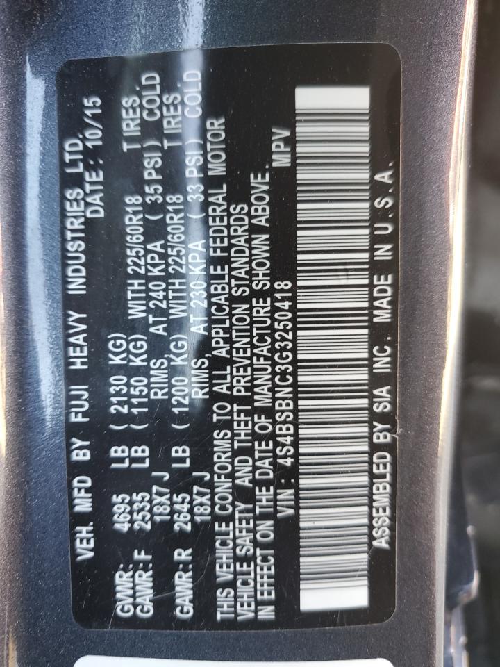 2016 Subaru Outback VIN 4S4BSBNC3G3250418 Copart auction photo, minor dent/scratches damage thumbnail 15