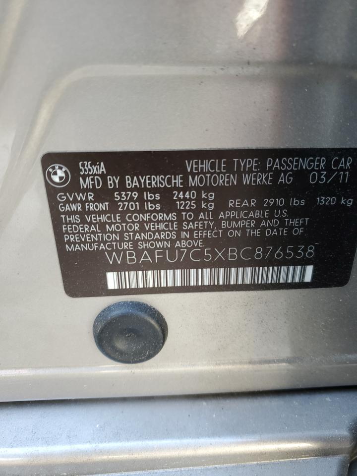 2011 BMW 5er VIN WBAFU7C5XBC876538 Copart auction photo, front end damage thumbnail 12