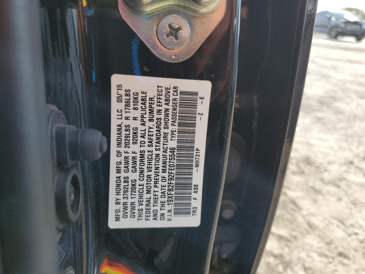 2015 Honda Civic VIN 19XFB2F92FE075546 Copart auction photo, all over damage thumbnail 14