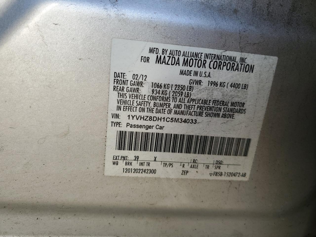 2012 Mazda 6 VIN 1YVHZ8DH1C5M34033 Copart auction photo, front end damage thumbnail 12