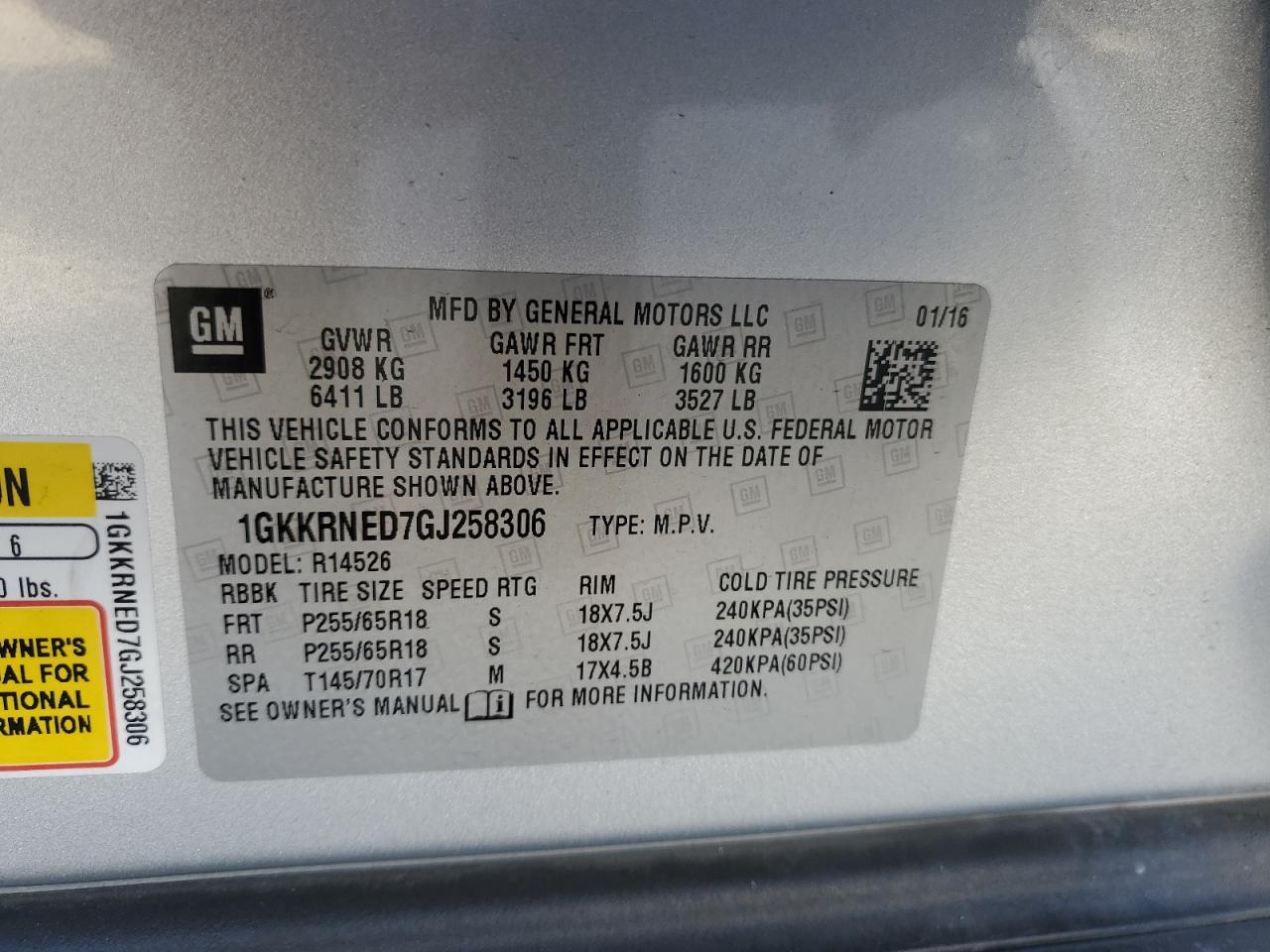 2016 GMC Acadia VIN 1GKKRNED7GJ258306 Copart auction photo, all over damage thumbnail 12