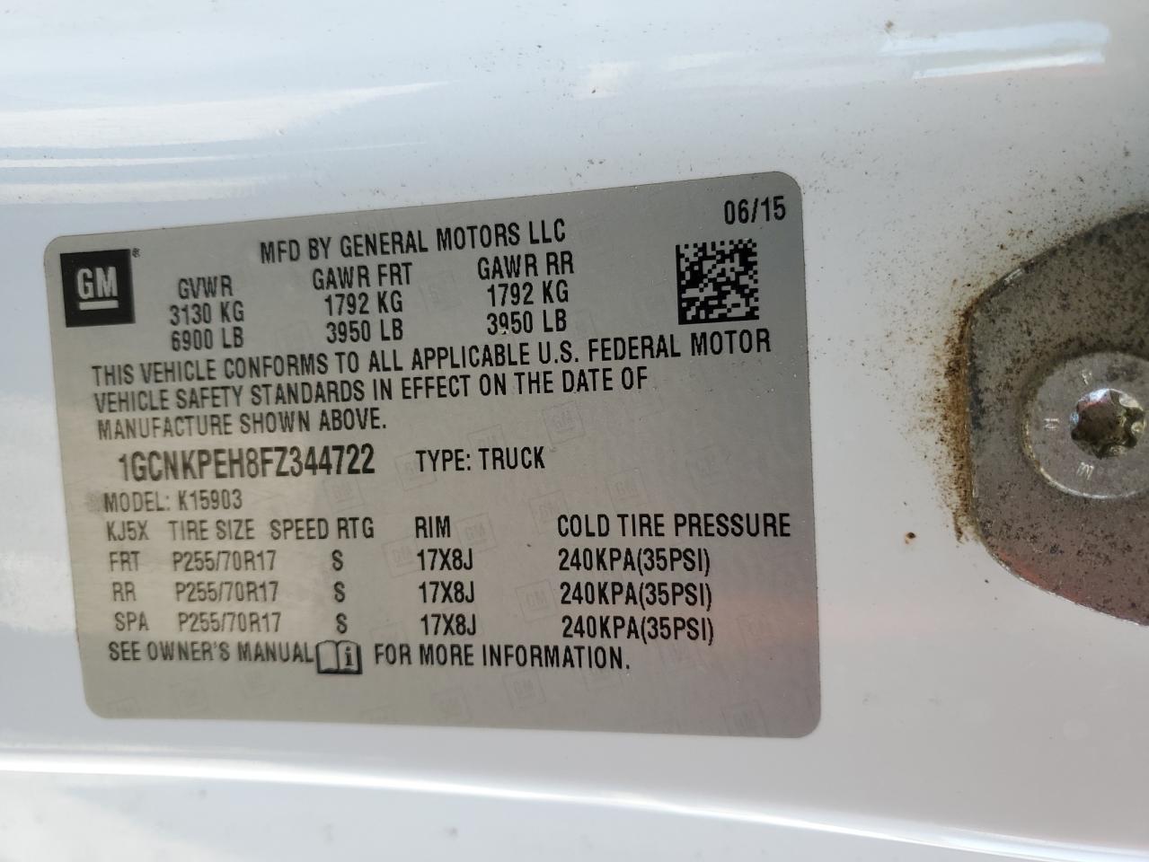 2015 Chevrolet Silverado VIN 1GCNKPEH8FZ344722 Copart auction photo, minor dent/scratches damage thumbnail 12