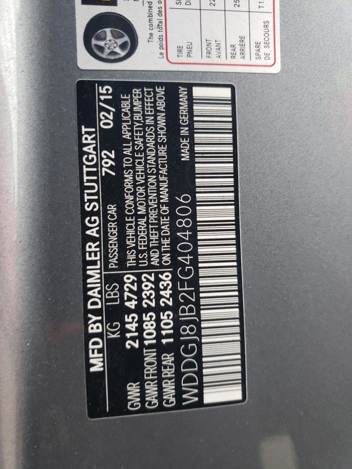 2015 Mercedes-Benz C-klasse VIN WDDGJ8JB2FG404806 Copart auction photo, side / front end damage thumbnail 14