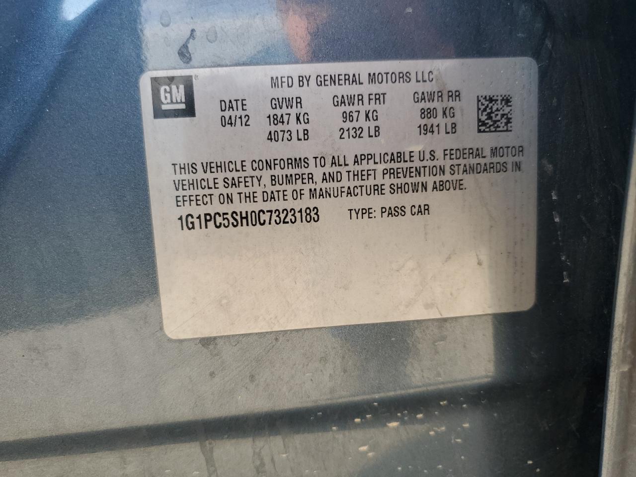 2012 Chevrolet Cruze VIN 1G1PC5SH0C7323183 Copart auction photo, burn - interior damage thumbnail 13