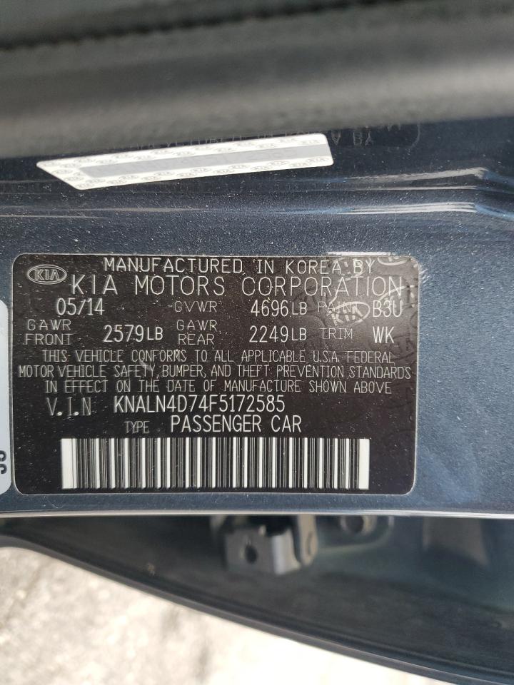 2015 KIA Cadenza VIN KNALN4D74F5172585 Copart auction photo, rear end damage thumbnail 13